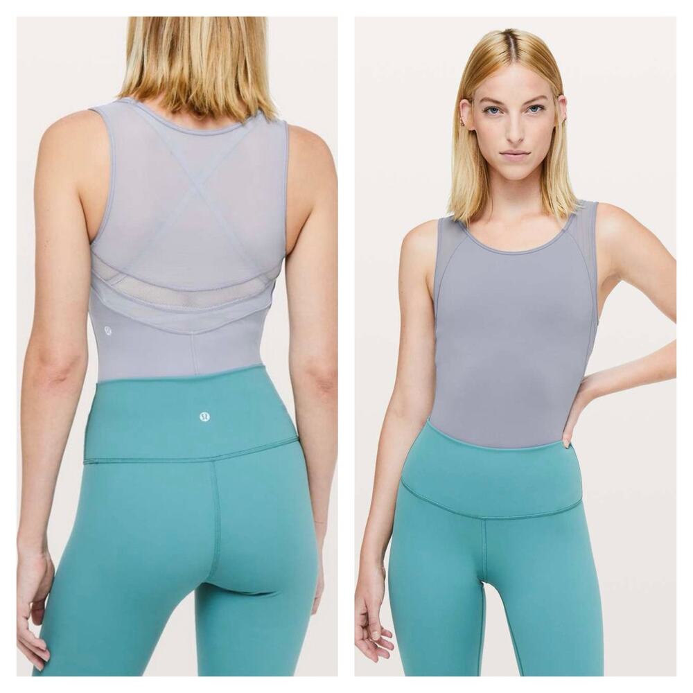 💥 5 for $25 Sale Lululemon Seek the Heat Bodysuit Size 8 Lilac Stone Gray Mesh